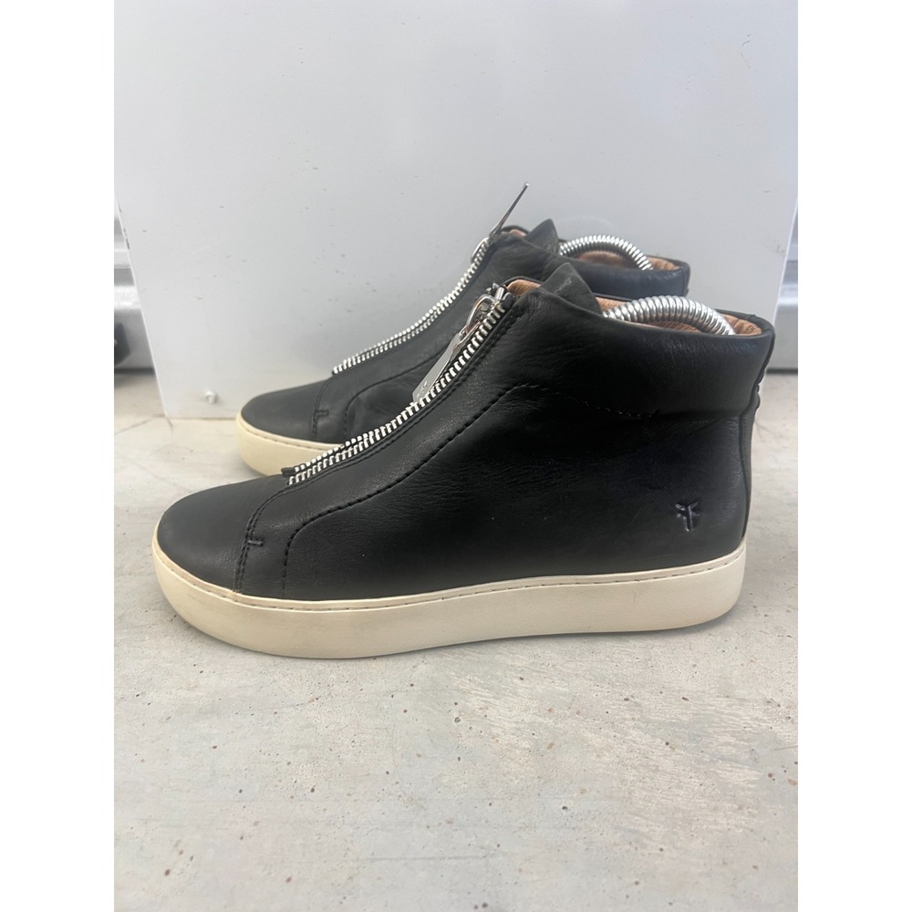 Frye Lena 3471328-BLK Sneaker Womens 7M Black Leather Zip High Top Casual Shoes - Picture 4 of 9